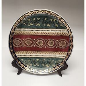 Oriental Accent 10" Decorative Plate Home Decor Multi-Burgundy/Green & Gold